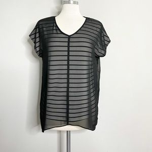 CHICO’S Knit Kit Sheer Striped Short Sleeve V-Neck Blouse Top